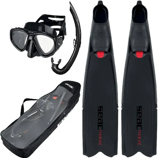 SEAC Motus Tris Freediving and Spearfishing Set - Motus Long Fins, One Diving Mask Jet Snorkel, Shoulder Bag Included