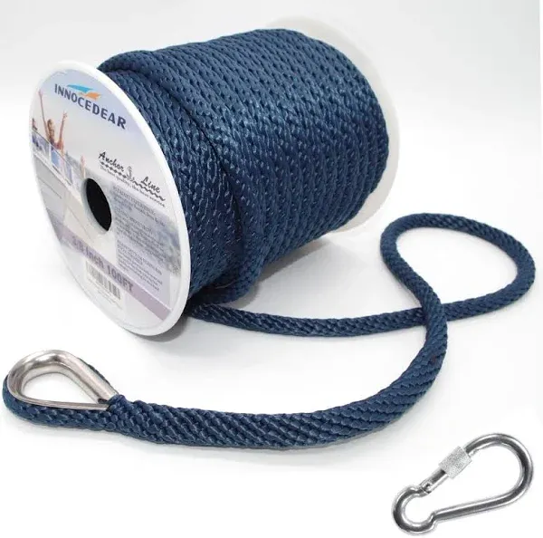 Anchor Rope Braided Anchor Linenavy 3/8&#034; X 100&#039; Premium Solid Braid Mfp Boat R