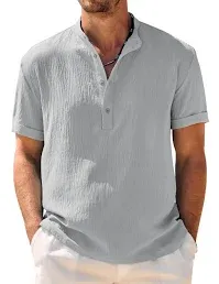 COOFANDY Men's Casual Henley Shirt Band Collar Short Sleeve Shirt Summer Beach Hippie Shirt