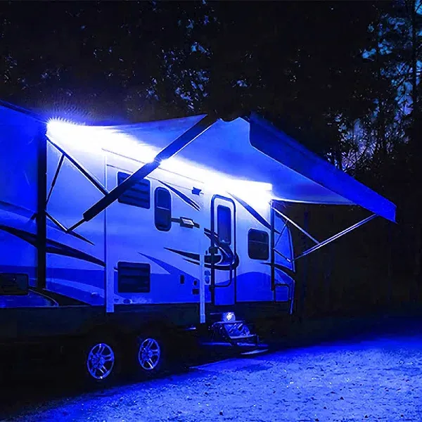 RV Awning Lights, 12V 16.4FT Blue RV Camping Awning Lights, Motorhome Travel Trailer Canopy Led Lights, Waterproof RV Exterior Awning Strip Lights, RV Outdoor Lights