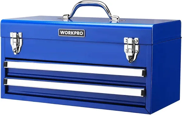 WORKPRO Tool Box with Drawers, 18 Inch Metal Tool Box with 2 Drawers and 1 Top Storage, Portable Tool Box Metal Latch and Liner for Garage, Office and Home Storage, 100 LBS Load Capacity (Totally)