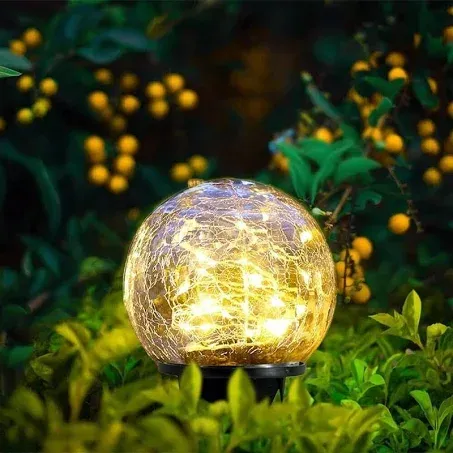 LED  Garden Solar Lights Outdoor Waterproof Cracked Glass Ball Globe Decor