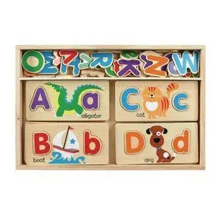 ABC Picture Boards - Educational Toy ,13 Double-Sided Wooden Boards, 52 Letters