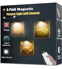 3-Pack Battery Operated Magnetic LED Lights with Remote and Dimmable Picture Light