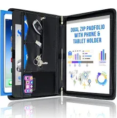 STYLIO Zippered Padfolio Portfolio Binder Faux Leather Organizer.