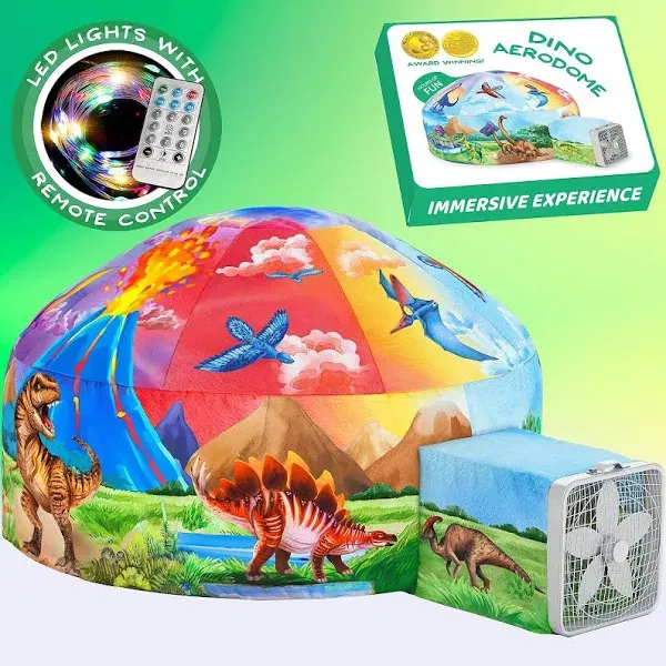 W&O Dino Aerodome with LED Lights - Inflatable Jurassic Fort for Kids Aged 3-12, Inflates in Seconds Creating an Immersive Dinosaur Experience (Fan Not Included)