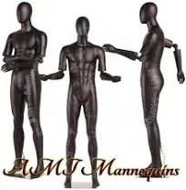 Flexible Posable Bendable Male + Metal base, Black Heavy duty Mannequin (HMC1-1-