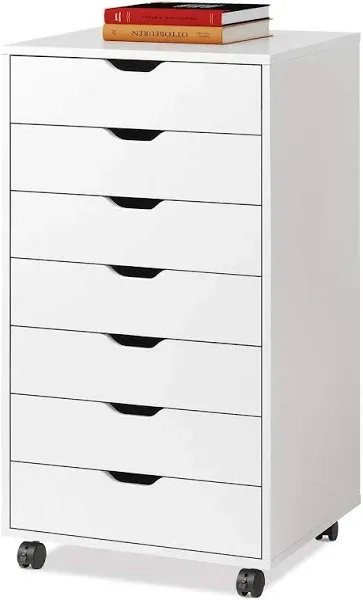 DEVAISE 7-Drawer Chest Wood Storage Dresser Cabinet with Wheels White