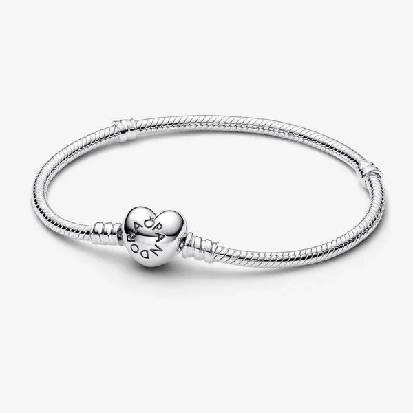 Pandora Sterling Silver Moments Women's Heart Clasp Snake Chain Bracelet