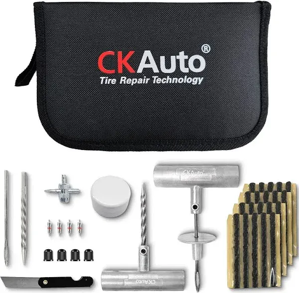 CKAuto Universal Tire Repair Kit, Heavy Duty Car Emergency Tool Kit for Flat Tire Puncture Repair, 36 Pcs Value Pack, Tire Plug Kit fit for Autos, Cars, Motorcycles, Trucks, RVs, etc.