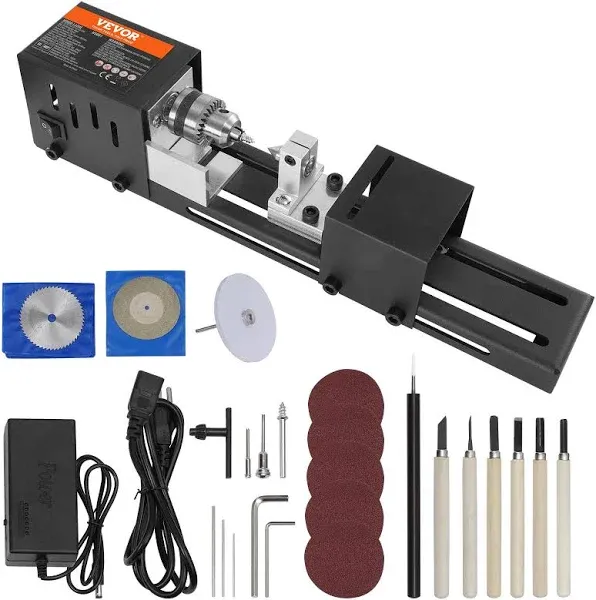 VEVOR Mini Lathe Machine 2.76 in x 6.3 in 24VDC 96W Mini Wood Lathe Tools Milling Machine Accessories