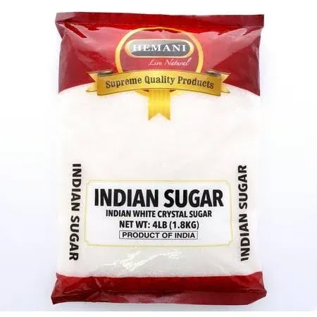 HEMANI Indian Desi Sugar - White Crystal Sugar - Cane Sugar - 4LB (1.8 KG) - All Natural - Gluten Friendly - No Colors - Vegan - Indian Origin