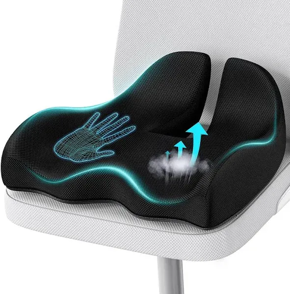 Benazcap Standard Memory Seat Cushion for Office Chair Pressure Relief Sciatica & Tailbone Pain Relief Firm Coccyx Pad for Long Sitting, Office Chair, Gaming Chair and Car Seat-Black, Standard Size