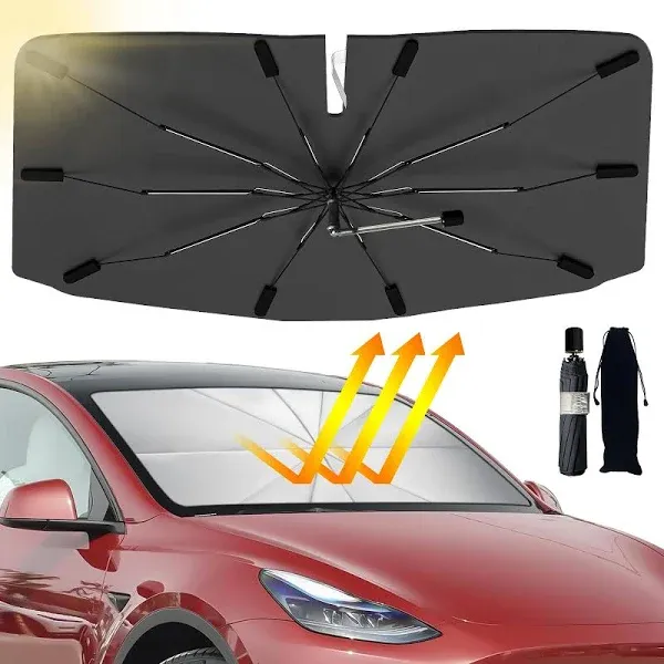 Car Windshield Sun Shade Umbrella, Upgraded Windshield Sunshades with 360° Rotation Bendable Handle, Foldable Automotive Windshield Shades, Full Cover Sun Shade for Most Vehicles