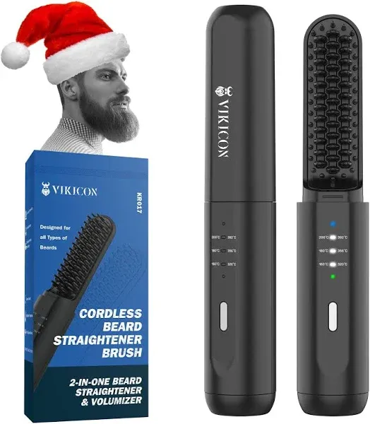 VIKICON Beard Straightening Heat Brush for Men: Cordless and Hair Black 