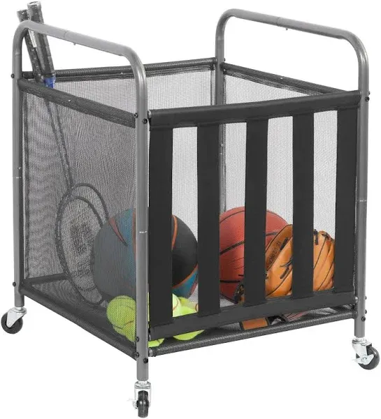 Storage Maniac Ball Storage Bin Rolling Sports Ball Cart, Metal Garage Organizer Sport Rack, Ball Basket Storage, Ball Cage for Garage or Gym, Indoor