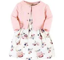 Hudson Baby Quilted Cardigan and Dress, Dusty Rose Floral