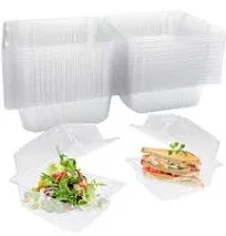 OJYUDD 50 Pcs Clear Plastic Take out Containers,Square Hinged Food Containers,Disposable Clamshell Dessert Container with Lid for Salad,Sandwiches,Hamburger (5x4.7x2.8 in)