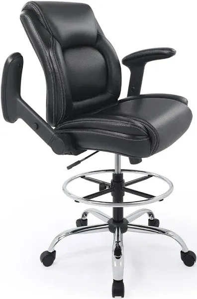 Ergonomic Mid-Back Premium Faux Leather Adjustable Drafting Chair with Multi-...