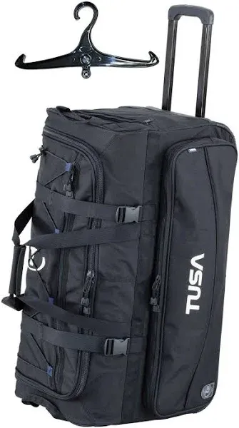 TUSA Dive Gear Roller Duffle Bag in Black & DiveCatalog's Orange Whistle w/Lanyard & Dive Flag Sticker