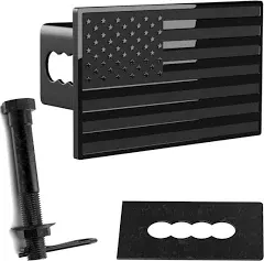 eVerHitch USA Black &amp; Chrome Flag Emblem on Metal Hitch Cover Fits 2&#034; Receivers