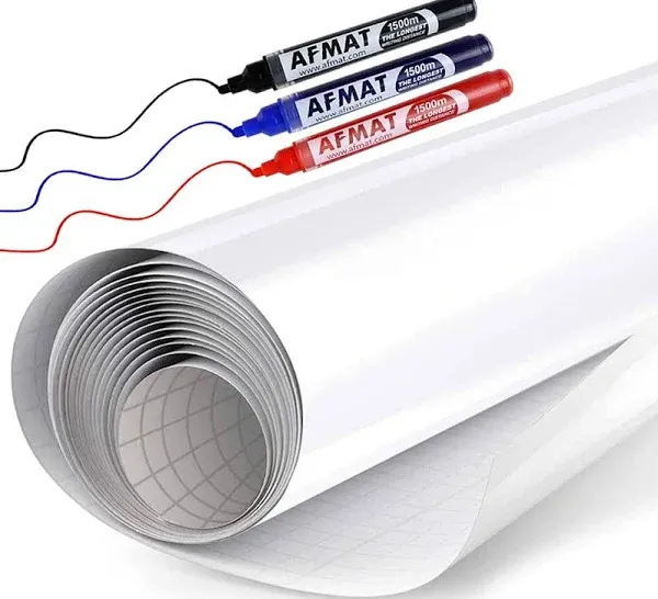 White Board Sticker, Dry Eraser Paper for Wall, Upgrade PET-No Ghost, 1.45 x 11 ft, Stain-Proof Peel and Stick Film Self Adhesive Wall Paper Roll for Classroom/Office/Kids Painting, 3 Dry Erase Marker