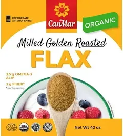 CanMar Ground Milled Golden Roasted Organic Flax Seed (42 Oz) Vegan Organic Flaxseed Ground - Non-GMO, Gluten Free - Organic Flax Seeds - Ground Flaxseed Meal with Omega-3, Fiber - Linseed Flax Powder