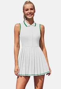 Attraco Women's Ribbed Half Zip Pleated Tennis Polo Dress