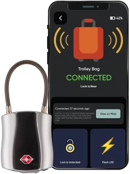 tag8 Dolphin Smart Padlock (Pack 1), TSA-Compliant Suitcase and Luggage Locks with Alarm, Keyless Bluetooth Suitcase Lock and Locker Padlock, Unlock via Phone App, Android and iOS Compatible, Silver