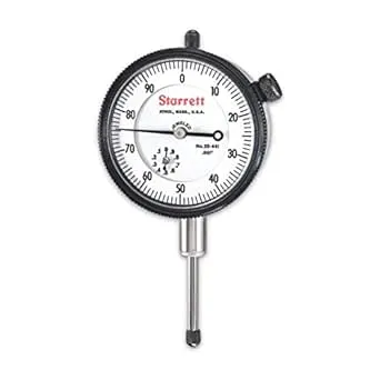 Starrett 25 Series Dial Indicator with SLC, Jewel Bearings and Lug-On-Center Back - White Face, 0-1" Range, 0-100 Dial Reading, .100" Graduations - 25-441J W/SLC