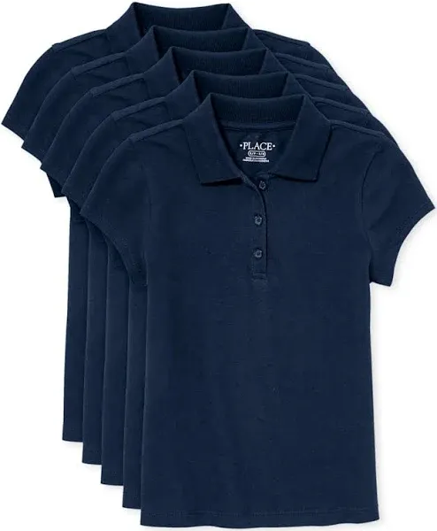 The Children's Place Girls' 5 Pack Short Sleeve Ruffle Pique Polo, Tidal, Large(Plus)