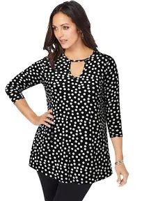 Jessica London Plus Size Women's Stretch Knit Keyhole Swing Tunic