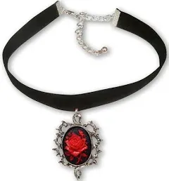 Real Metal Jewelry Gothic Red Rose Cameo Cosplay Jewelry Choker