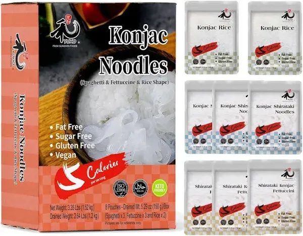 YUHO Shirataki Konjac Variety 8 Pack and Organic Miso Paste 1kgs