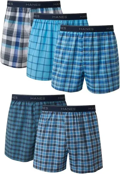 Hanes 841BX5 Yarn Dyed Plaid Men's Boxers Set 5 Pieces -  Multicoloured