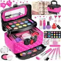 Hollyhi 41 Pcs Kids Makeup Toy Kit for Girls, Washable Makeup Set Toy with Real Cosmetic Case for Little Girl, Pretend Play Make