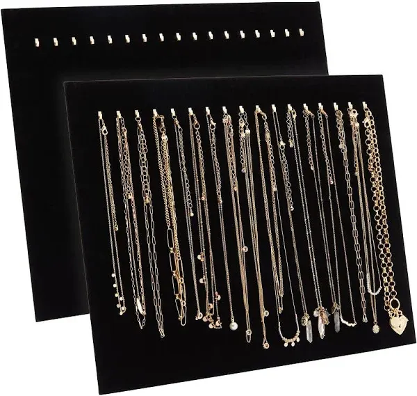 2 Pack Jewelry Display for Selling, Black Velvet Boutique Necklace Stands Boards