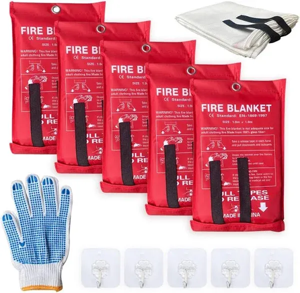 5 Pack 39.9x39.3 Fire Blanket Fire Suppression Blanket | Fiberglass Fire Blan...