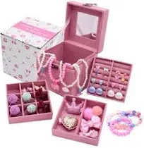 Little Girl Kids 3 Layer Lint Jewelry Box with Mirror and 35 Pieces Girl 