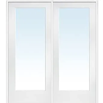 National Door Company ZZ09299L Primed MDF 1 Lite Clear Glass, Left Hand Prehung Interior Double Door, 60" x 80"