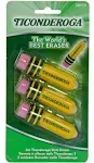 TICONDEROGA Erasers, Pencil Shaped, Latex-Free, Yellow, 3-Pack 3 Pack, Yellow 