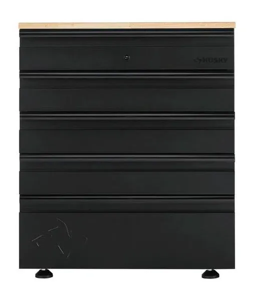 Pro Duty Welded 18-Gauge Steel 5-Drawer Garage Base Cabinet in Black LINE-X Coating (28 in. W x 36 in. H x 21.5 in. D)