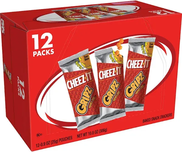 Cheez-It Gripz Snack Crackers, Baked, 12 Packs - 12 pack, 0.9 oz pouches