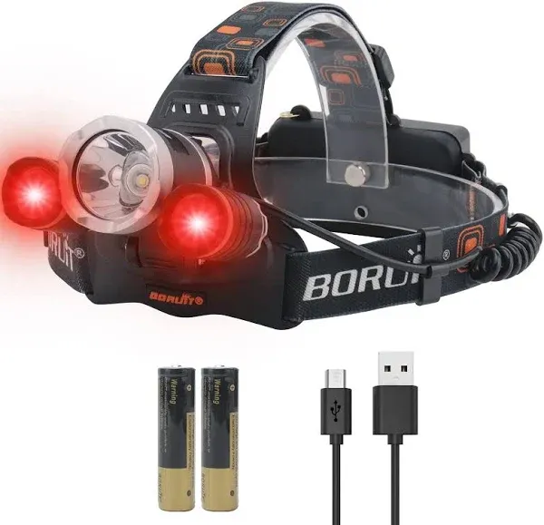 Boruit Rj-3000 LED Headlamp Rechargeable Hunting Head Lamp Super Bright 5000 Lumens 3 Modes Head Light Ipx4 Waterproof USB Headlight