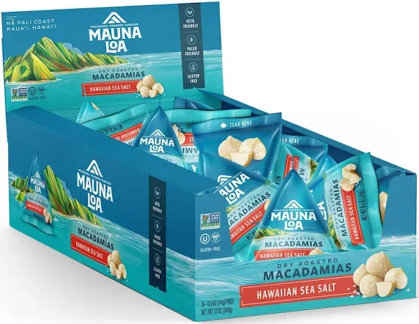 HAWAII MAUNA LOA Macadamias Nuts HAWAIIAN SEA SALT BOX 0.5oz x 24 pack