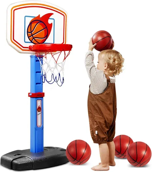 JOYIN Toddler Basketball Arcade Game Set Adjustable Basketball Goal with 4 Balls for Kids Indoor Outdoor Play