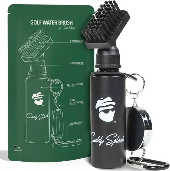 Caddy Splash Golf Club Brush Cleaner with Water - Heavy Duty Retractable Clip- Squeeze Bottle for Easy Cleaning with Nylon Bristles- Holds 4 Oz Water - Golf Accessories- USA Company