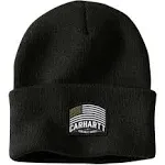 Carhartt Men's Black Knit Flag Patch Beanie