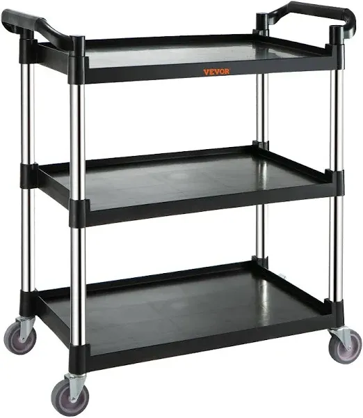 VEVOR Utility Service Cart with Wheels 3-Tier Food Service Cart 154lbs Capacity