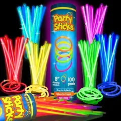 ILHSTY 100 pk Glow Sticks Bulk Party Favors and Decorations - 8" Glow in the Dark Party Supplies For Halloween Neon Party Light up Glow sticks Necklaces & Bracelets (Multicolor*100)